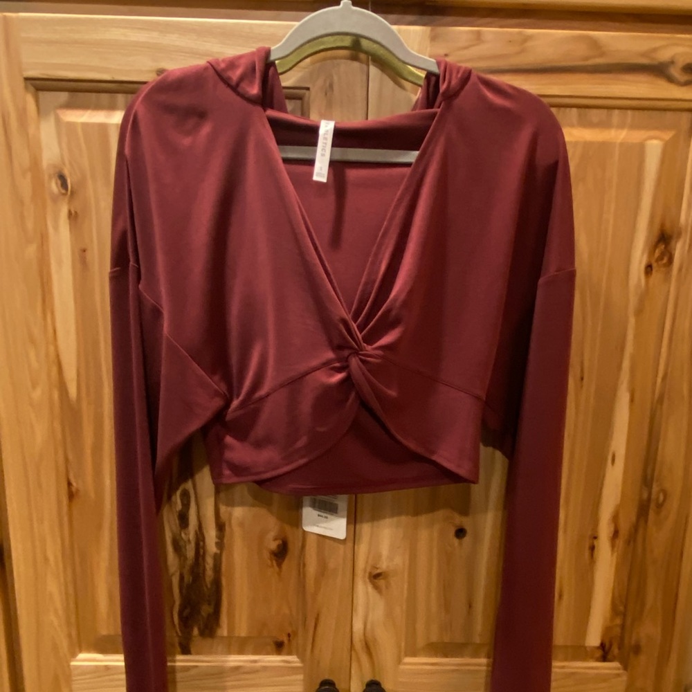 3 PIECES Fabletics loungewear: Burgundy top, pants & sports bra